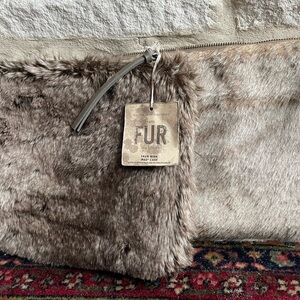 Restoration Hardware Faux Fur Clutch in Gray and Cream
